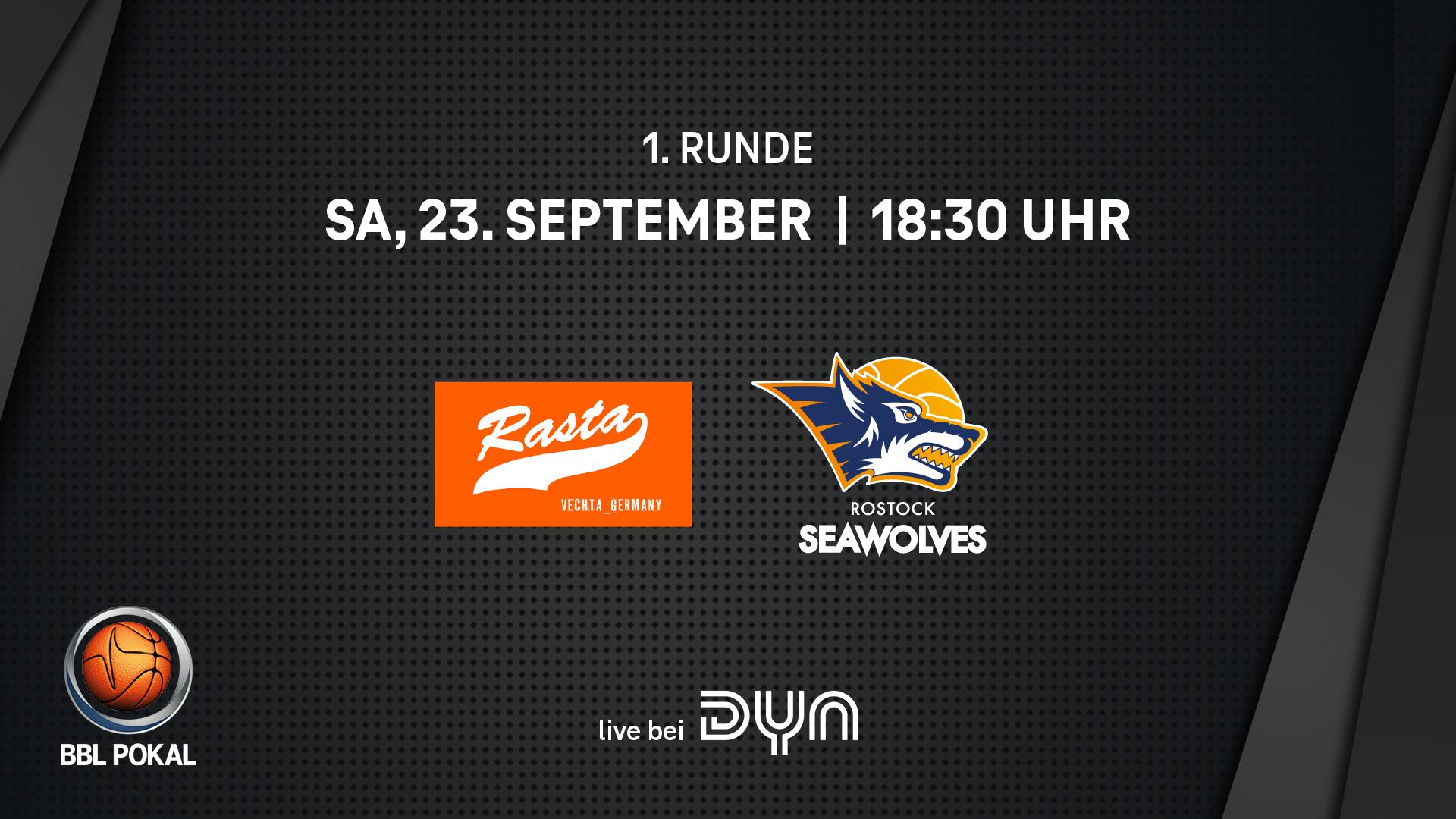Im ersten Pflichtspiel nach der ProA-Meisterschaft bekommt es RASTA Vechta in der ersten Pokalrunde mit den ROSTOCK SEAWOLVES zu tun. Die Gäste von der Ostsee verpassten in ihrer Debütsaison in der easyCredit Basketball Bundesliga nur knapp die Playoffs und hoffen nun auf einen guten Start in die neue Spielzeit. Vechta überzeugte am vergangenen Wochenende mit einem 94:81-Erfolg im Test beim Nachbarn EWE Baskets Oldenburg, während Rostock sein letztes Vorbereitungsspiel bei PGE Spójnia Stargard (Polen) mit 89:92 verlor.