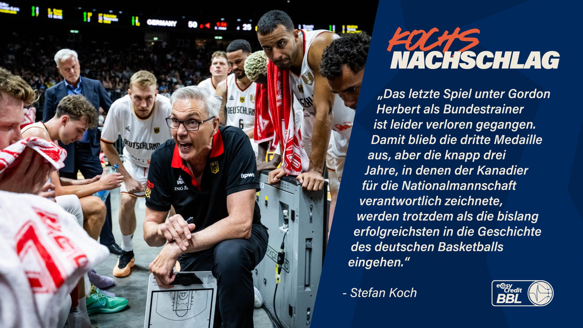 Das letzte Spiel unter Gordon Herbert als Bundestrainer ist leider verloren gegangen. Im Spiel um den dritten Platz unterlag die DBB-Auswahl den starken Serben mit 83:93. Damit blieb die dritte Medaille aus, aber die knapp drei Jahre, in denen der Kanadier für die Nationalmannschaft verantwortlich zeichnete, werden trotzdem als die bislang erfolgreichsten in die Geschichte des deutschen Basketballs eingehen. Es ist natürlich trotzdem schade, dass das Team ausgerechnet in den letzten beiden Partien nicht sein volles Potenzial abrufen konnte.