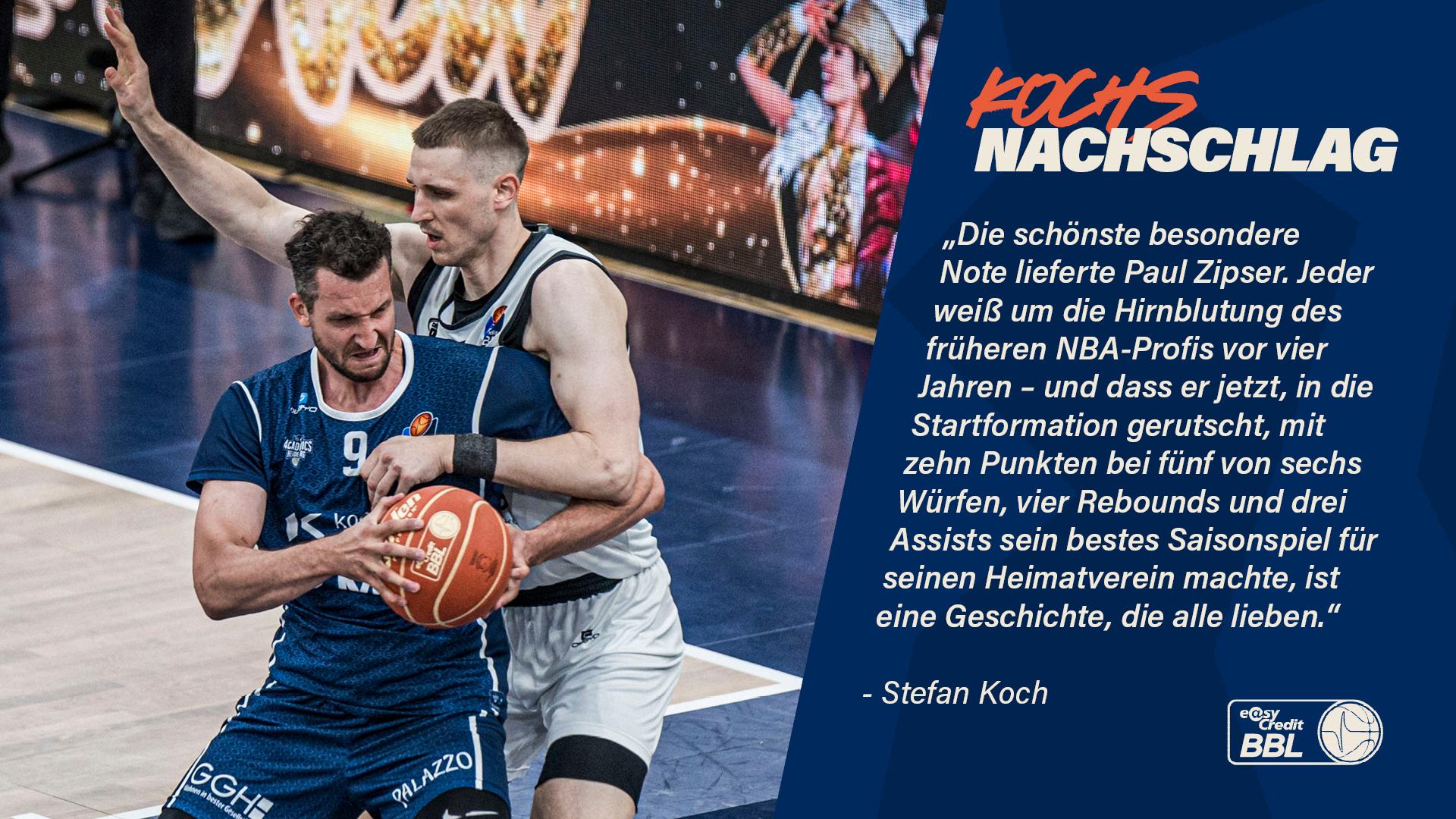 Die Spiele in den Playoffs erfüllen bislang meine Erwartungen. Wir sehen Spannung, taktische Kniffe und intensive Begegnungen. Die Stimmung und die Emotionalität in den Hallen haben ansteckenden Charakter. In dieser finalen Saisonphase ist es auch immer so, dass einzelne Spieler in den Vordergrund treten und den Unterschied machen. Dies sind in der Regel die „üblichen Verdächtigen“. Aber es gibt auch Akteure, die entscheidenden Einfluss nehmen, mit denen man nicht unbedingt rechnen konnte. Diese „stillen Helden“ sind aber nicht weniger wertvoll. Deshalb blicke ich in diesem Nachschlag auf die zweiten Partien der Viertelfinalserien zurück und werfe einen Blick auf Repräsentanten beider Gruppen, die wichtige Beiträge zu den Erfolgen ihrer Teams geleistet haben. Dabei gehe ich nicht auf das Duell zwischen dem amtierenden Meister und dem Pokalsieger ein, das die Bayern in Weißenfels mit 80:65 gewannen, ohne dass ich dabei einen Akteur identifizieren konnte, der den von mir gewählten Spielerkreis zwingend erweitern müsste.